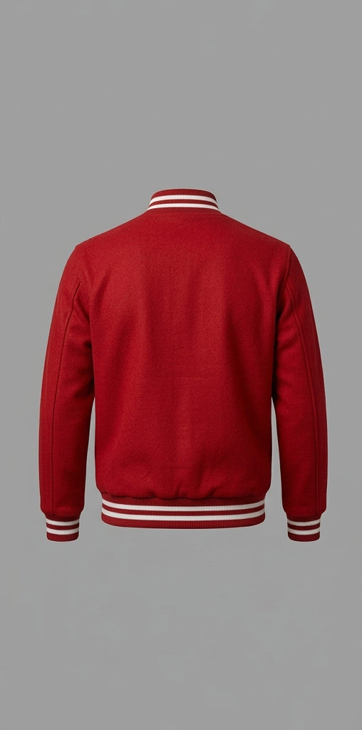 Men’s Red Wool Letterman Jacket – Classic Varsity Bomber Style