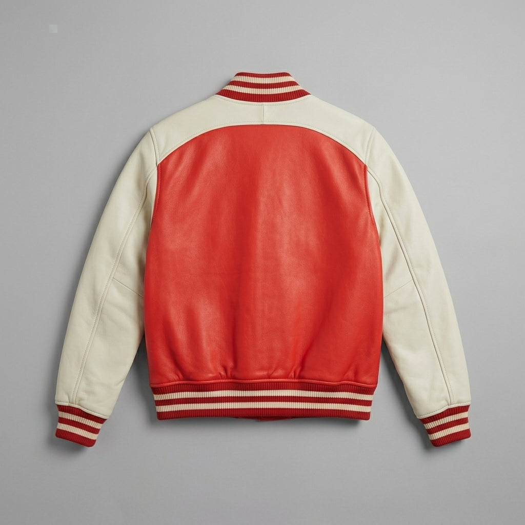Men’s Luxury Lambskin Leather Varsity Jacket – Red & Cream College Letterman