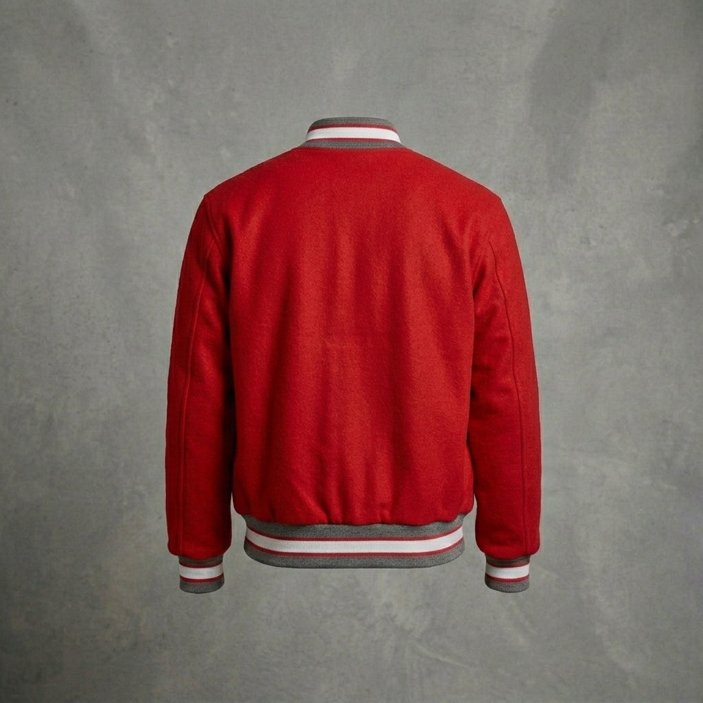 Men’s Red Letterman Varsity Jacket – Classic College Bomber Style