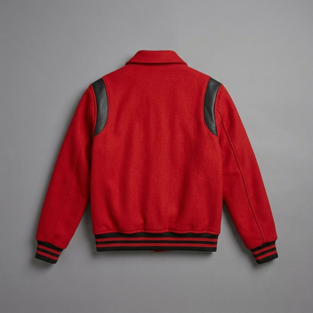 Men’s Red Wool Varsity Jacket – Classic Bomber Letterman Style