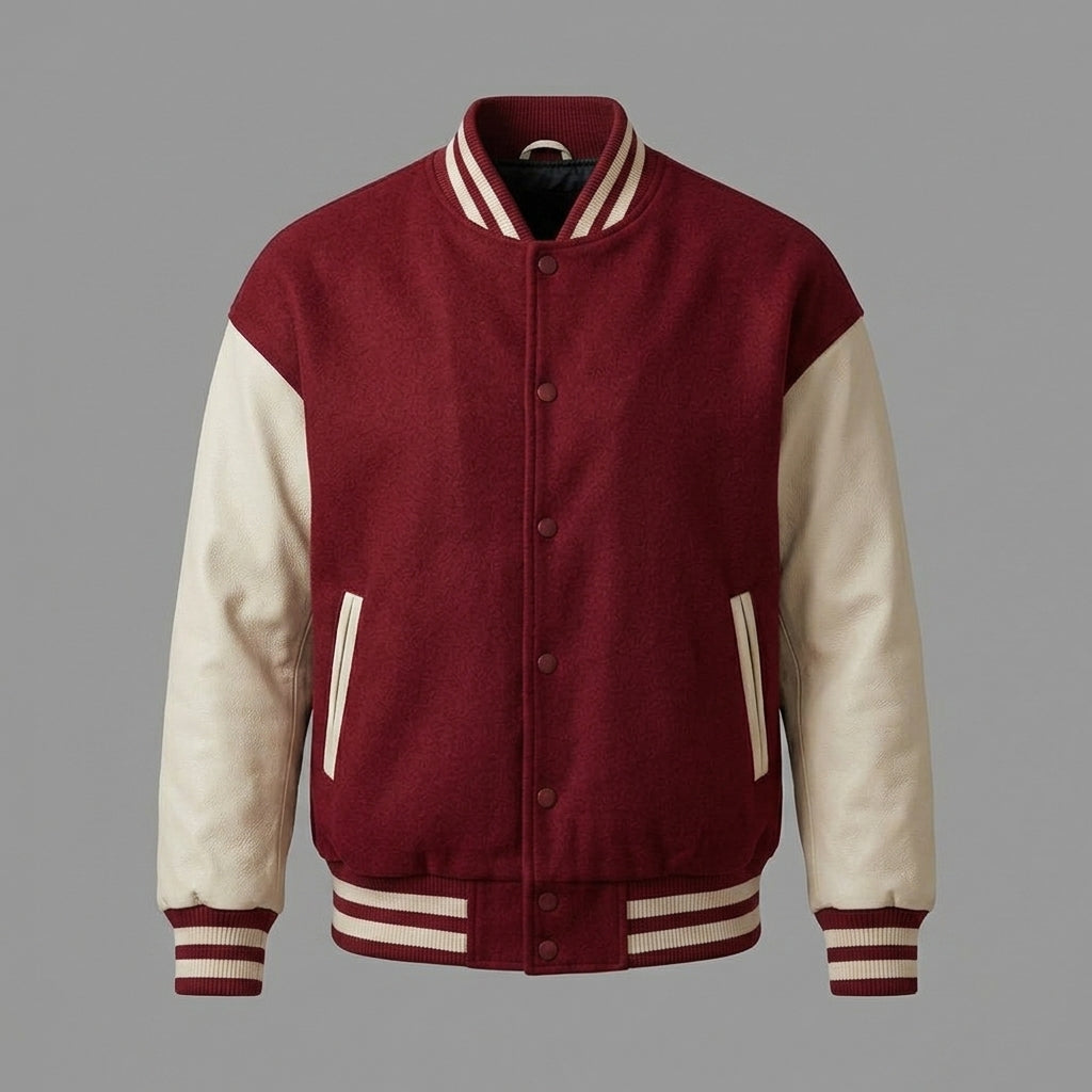 Men’s Red Wool Varsity Jacket – Leather Sleeves Custom Letterman Baseball Outerwear
