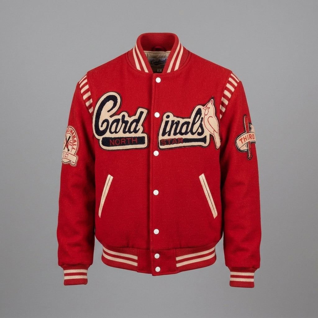 Men’s Vintage Red Wool Cardinals Varsity Jacket – Classic Letterman Bomber Style
