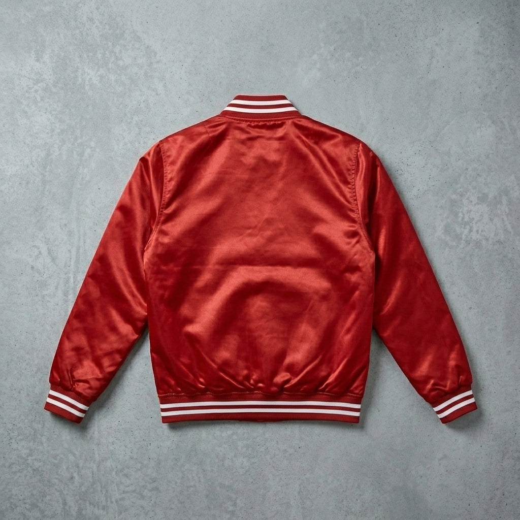 Men’s Premium Red Satin Varsity Jacket – Classic Letterman Bomber Style