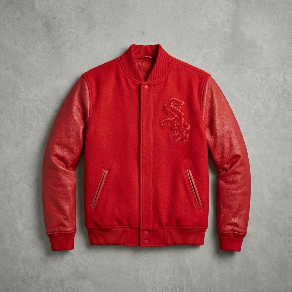 Men’s Red Wool Varsity Jacket – Classic Letterman Bomber Style