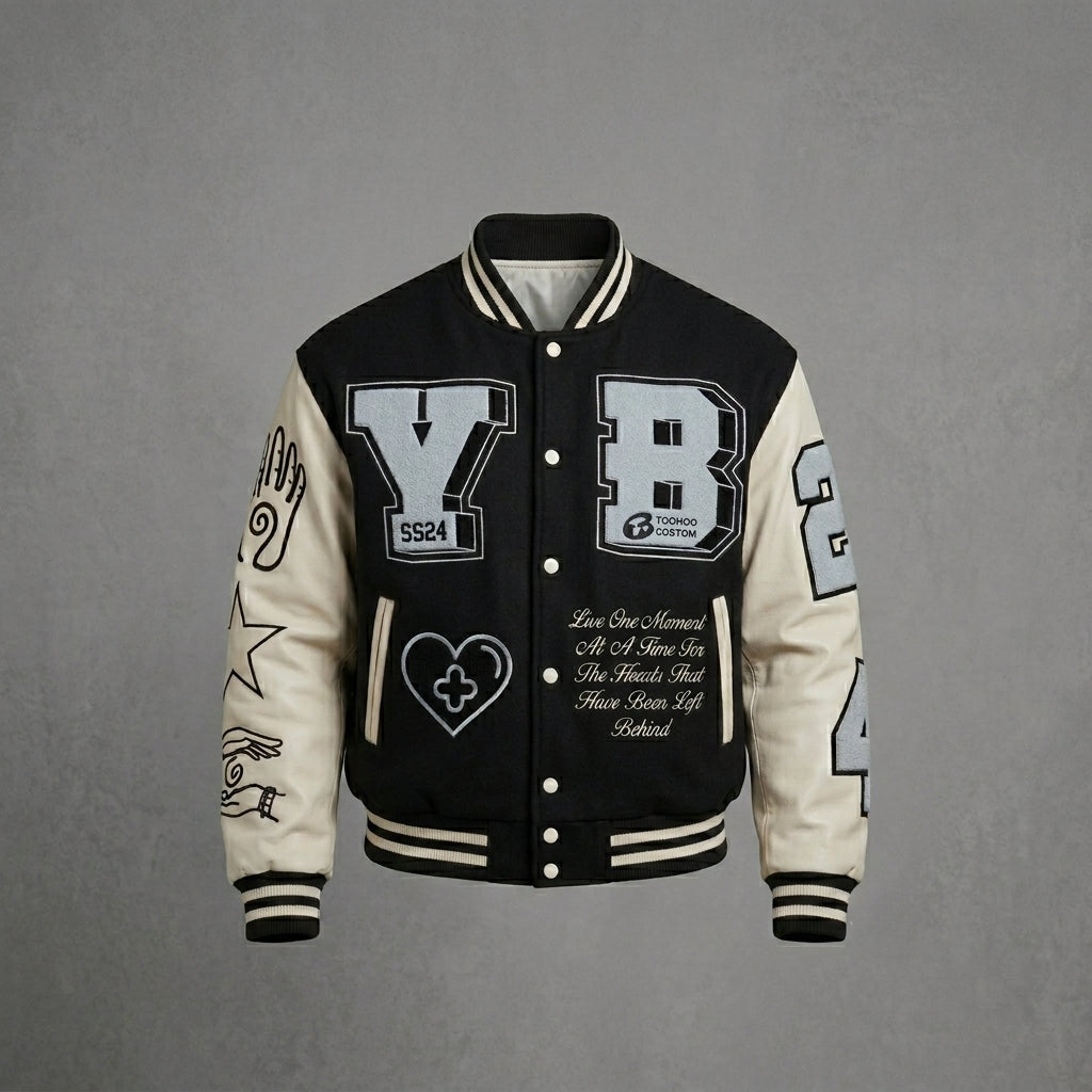 Men’s American Chenille Embroidery Patch Varsity Jacket – Vintage Cropped Baseball Style