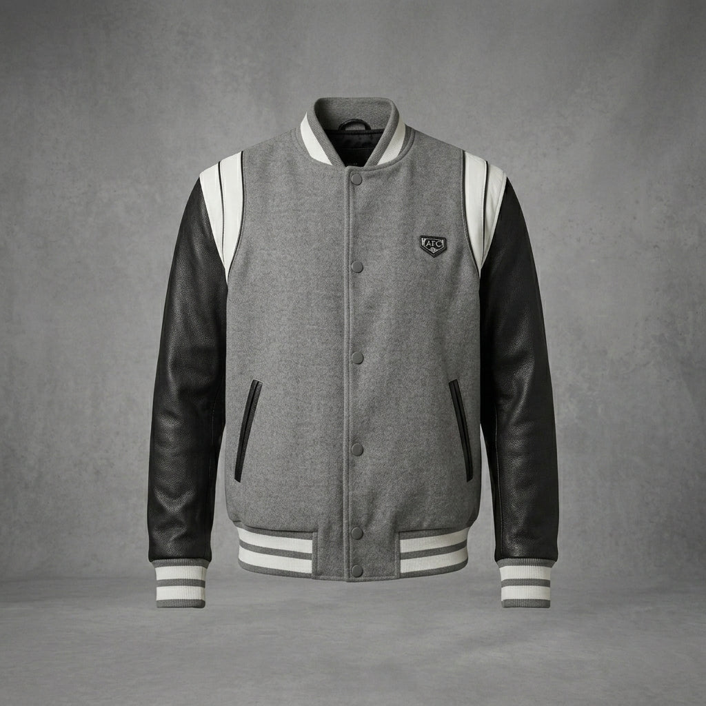 Men’s Slim Fit Bomber Jacket – Leather Sleeves Streetwear Style