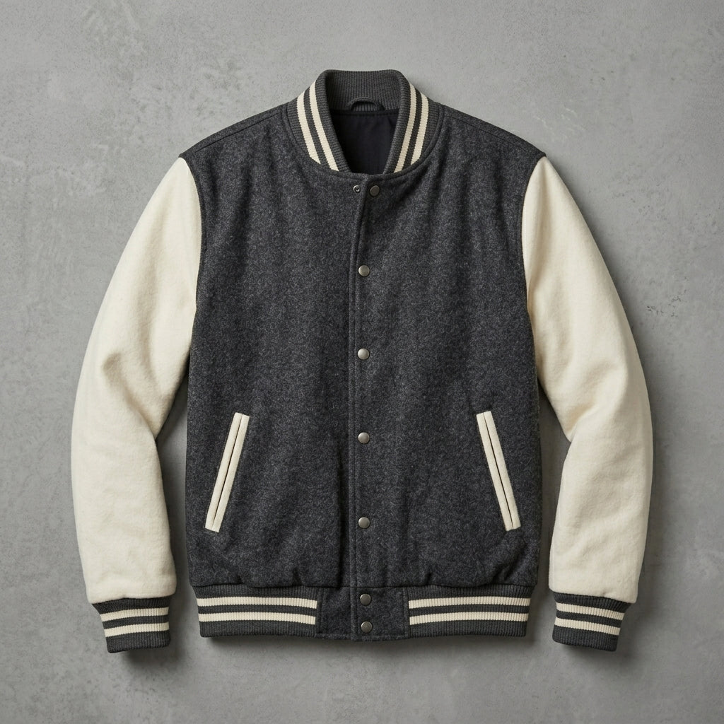 Men’s Black & White Slim Fit Varsity Jacket – Retro Letterman Style
