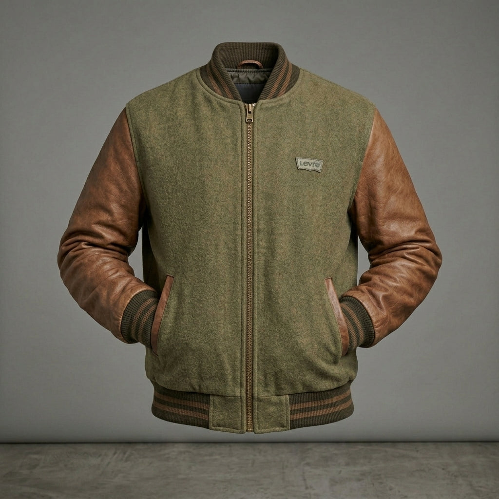 Men’s Leather Varsity Jacket – Vintage Letterman Streetwear Style