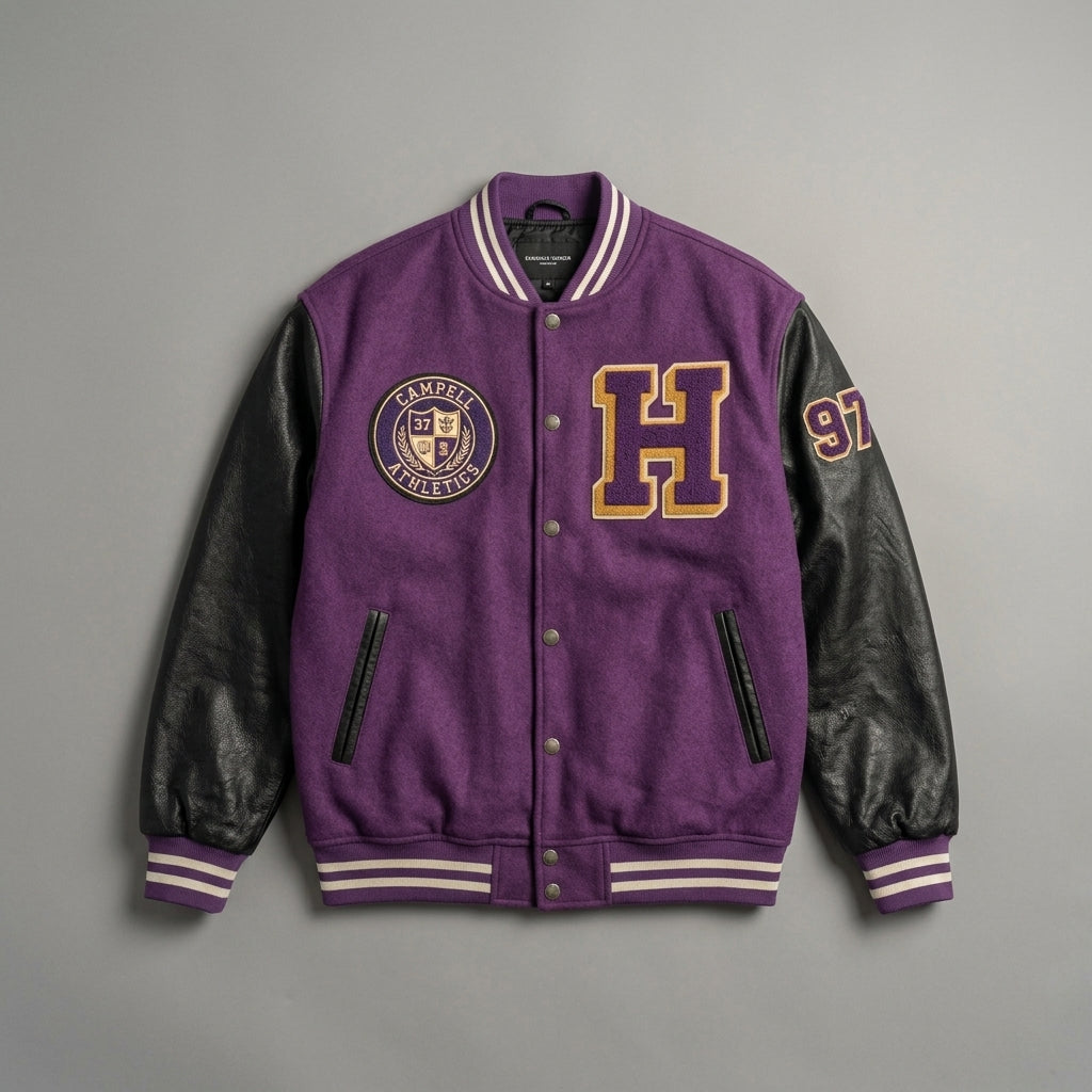 Men’s Varsity Bomber Jacket – Leather Sleeve Letterman Vintage Lightweight Outerwear