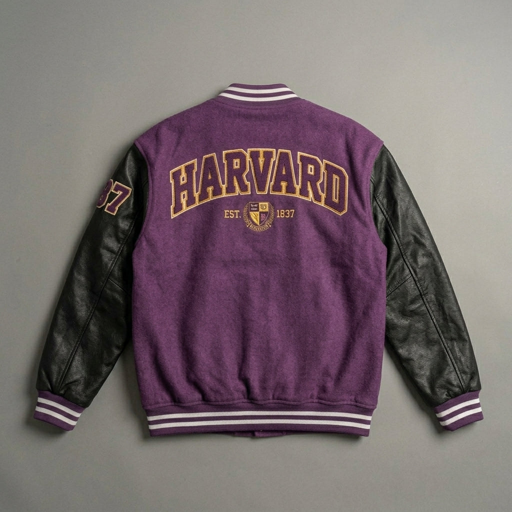 Men’s Varsity Bomber Jacket – Leather Sleeve Letterman Vintage Lightweight Outerwear
