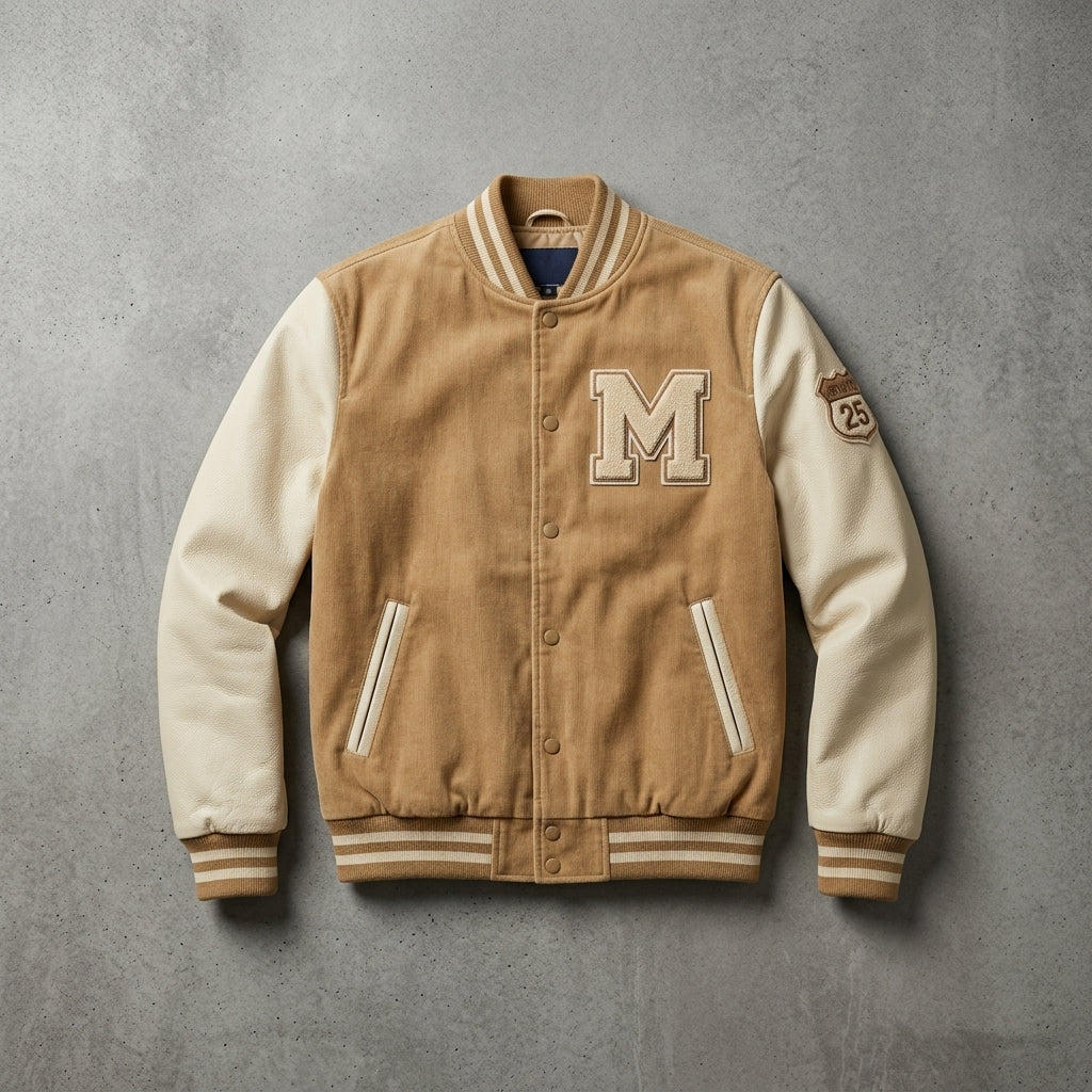 Men’s Corduroy Bomber Jacket – Lightweight Zip Up Vintage Fall Varsity Style