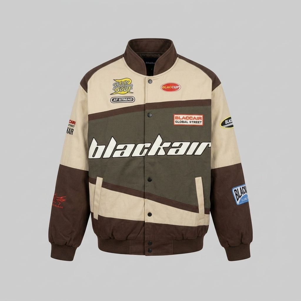 Men’s Varsity Baseball Bomber Jacket – Vintage Cotton Racing Streetwear with Pocket