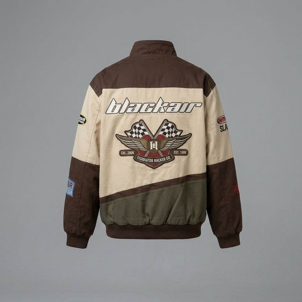 Men’s Varsity Baseball Bomber Jacket – Vintage Cotton Racing Streetwear with Pocket