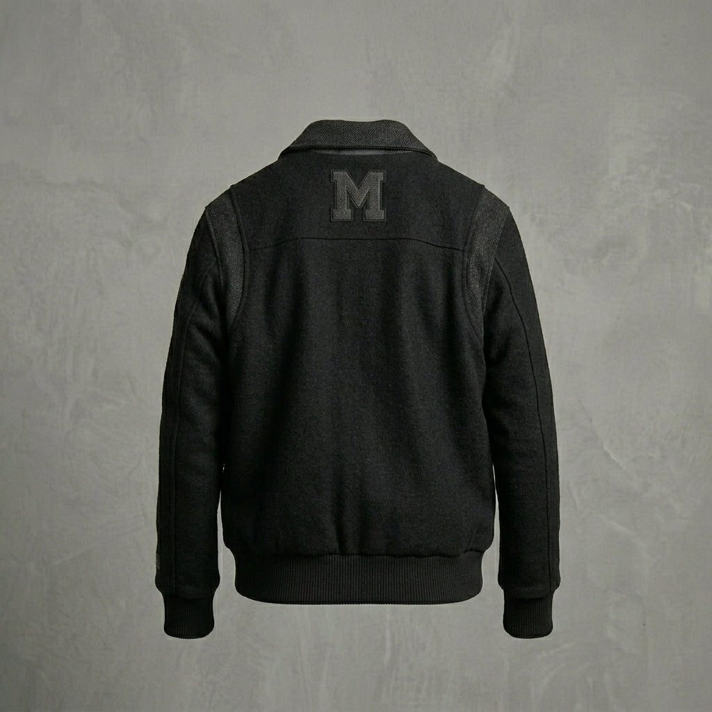 Men’s Black Wool Varsity Jacket – Classic Letterman Streetwear Style