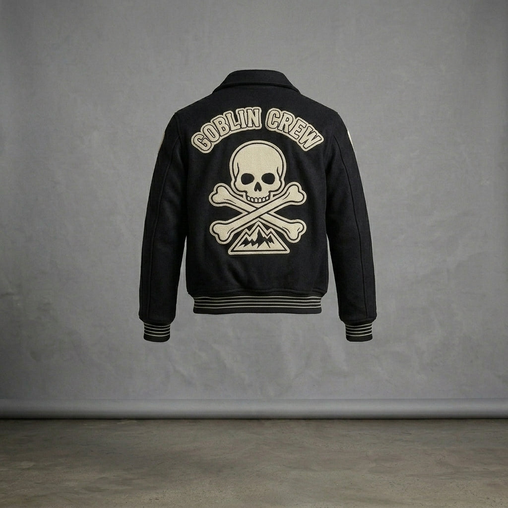 Men’s Custom Embroidery Bones Varsity Jacket – High Quality Wool Letterman Style
