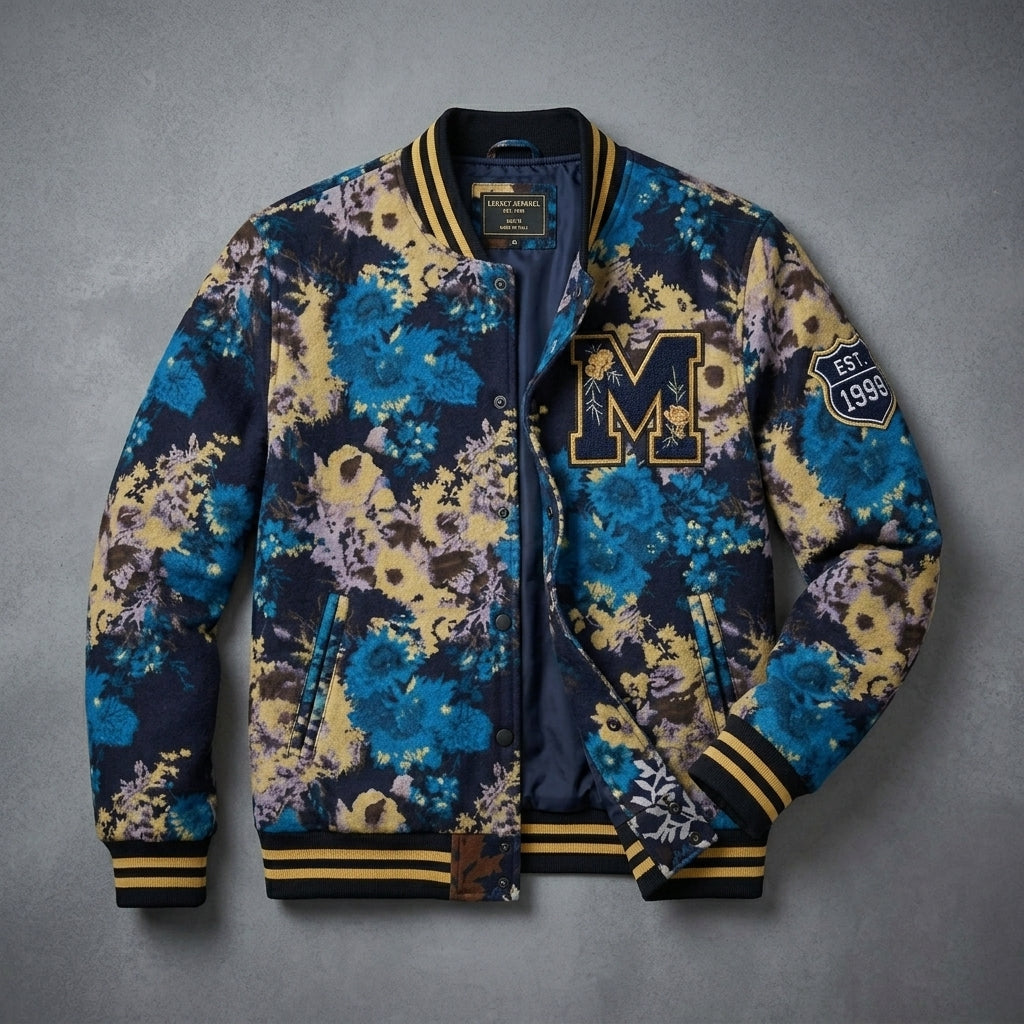 Men’s Slim Fit Wool Bomber Jacket – V-Neck Winter Windbreaker with Canvas Fabric