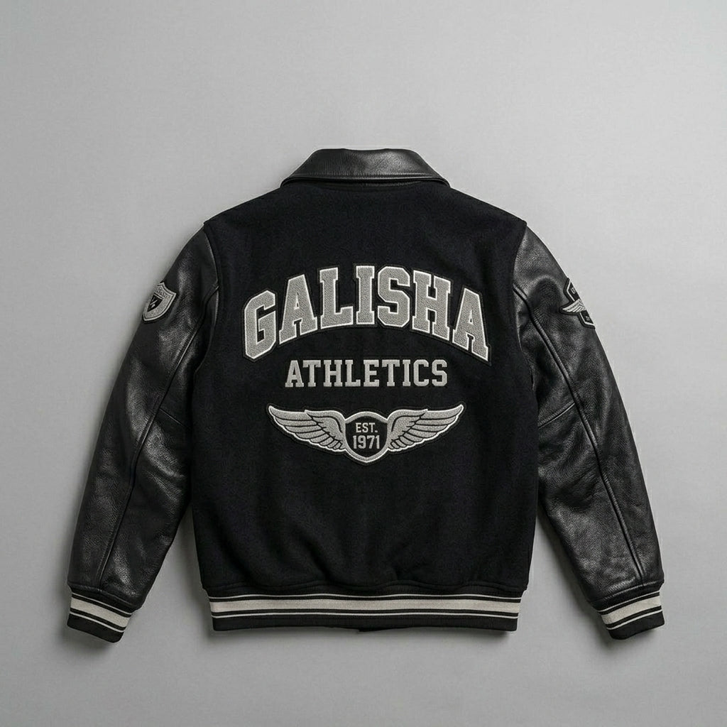 Men’s Black Varsity Style Jacket – Wool Letterman Jacket Retro Streetwear