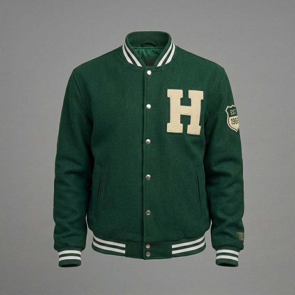Men’s Green Wool Varsity Jacket – Custom Blank Letterman Long Sleeve Style