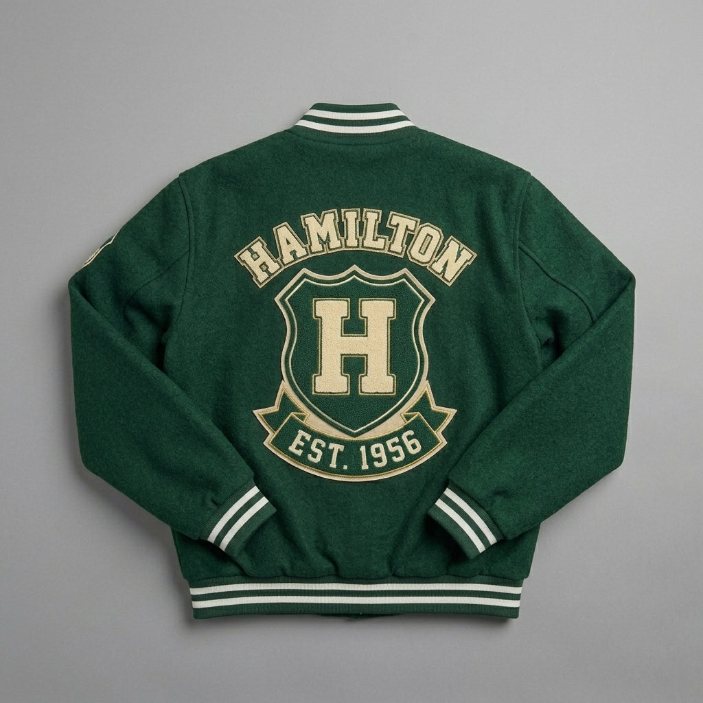 Men’s Green Wool Varsity Jacket – Custom Blank Letterman Long Sleeve Style