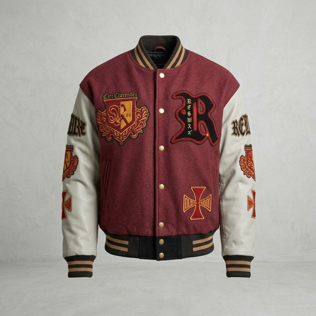 Men’s Varsity Jacket – Wool Body Faux Leather Sleeves Embroidered Letterman Style