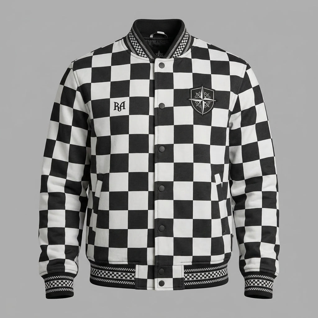 Men’s Black & White Varsity Jacket – Retro Letterman Streetwear Style