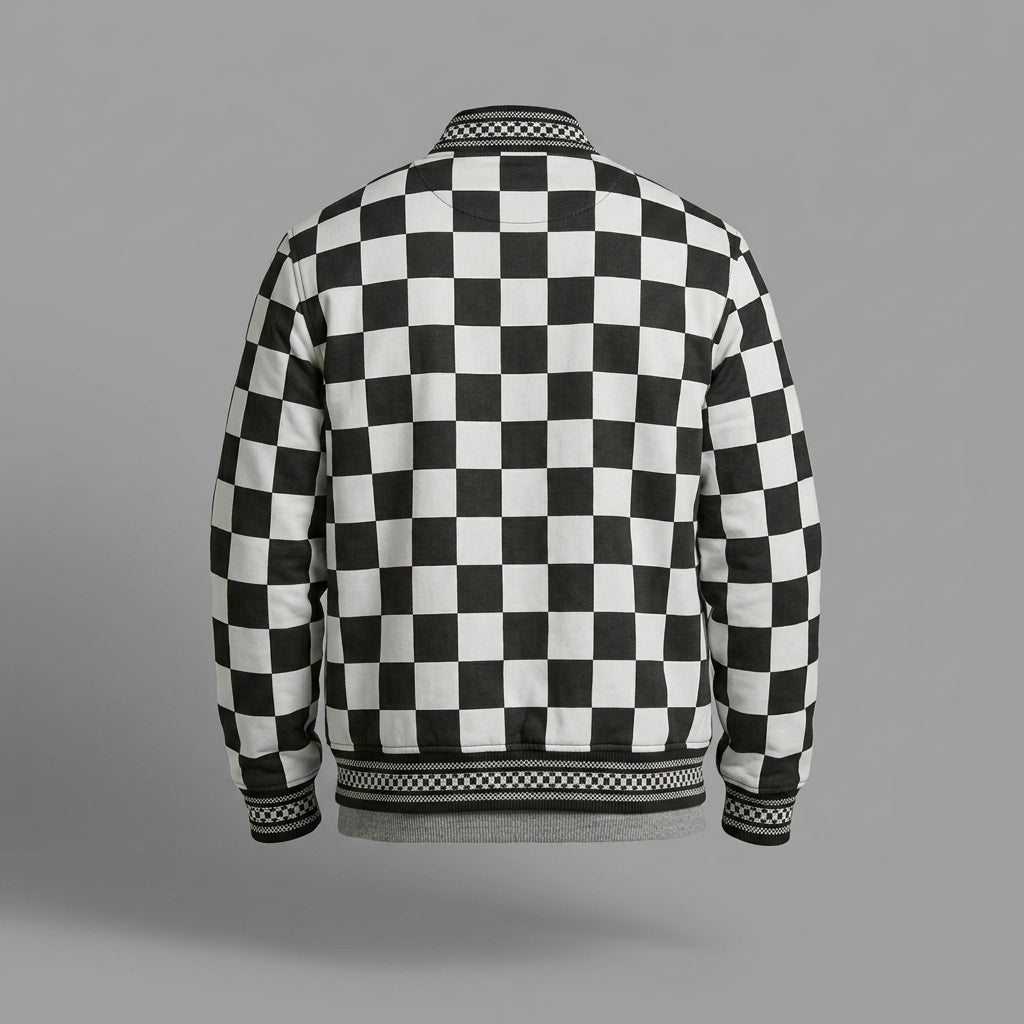 Men’s Black & White Varsity Jacket – Retro Letterman Streetwear Style