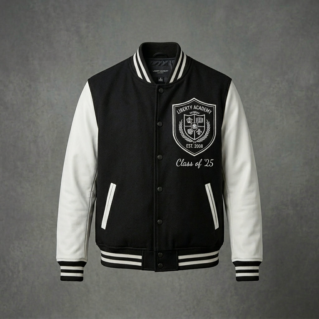 Men’s Black & White Patchwork Varsity Jacket