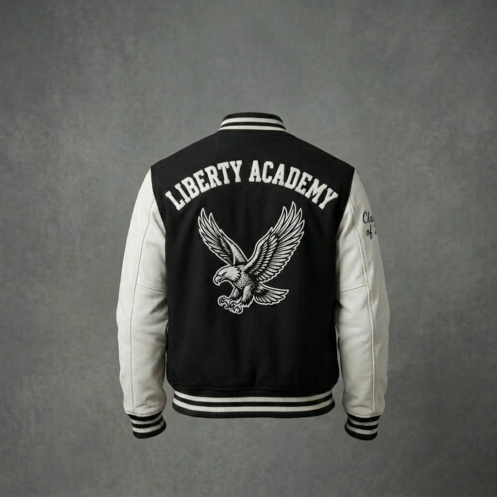 Men’s Black & White Patchwork Varsity Jacket