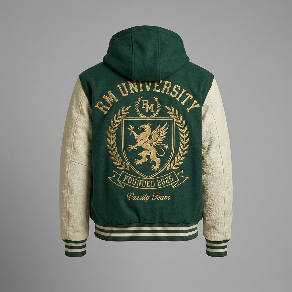 Men’s Hooded Varsity Jacket – Casual Letterman Streetwear Style