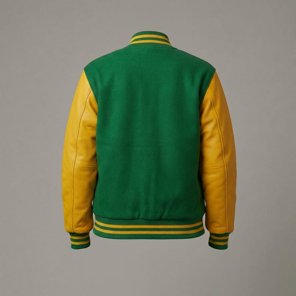 Green & Yellow Sleeves Women Varsity Jacket