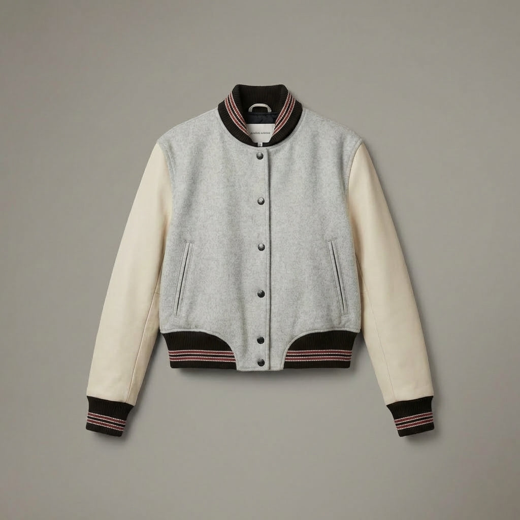 Grey & Half White Women’s Varsity Jacket