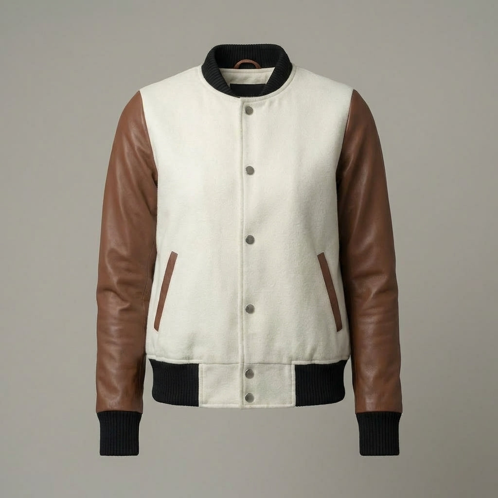 White & Brown Women’s Varsity Jacket