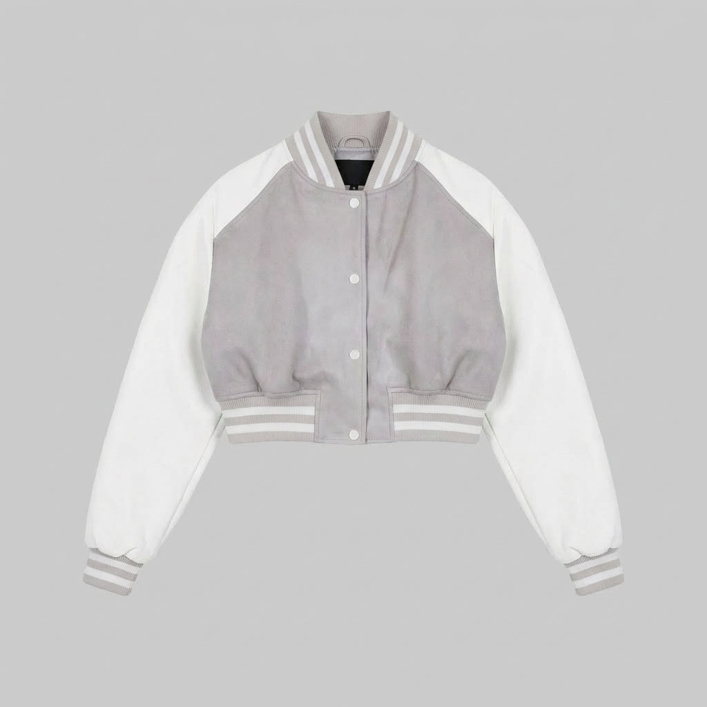 Grey & White Women’s Varsity Jacket – Chic Streetwear Edition