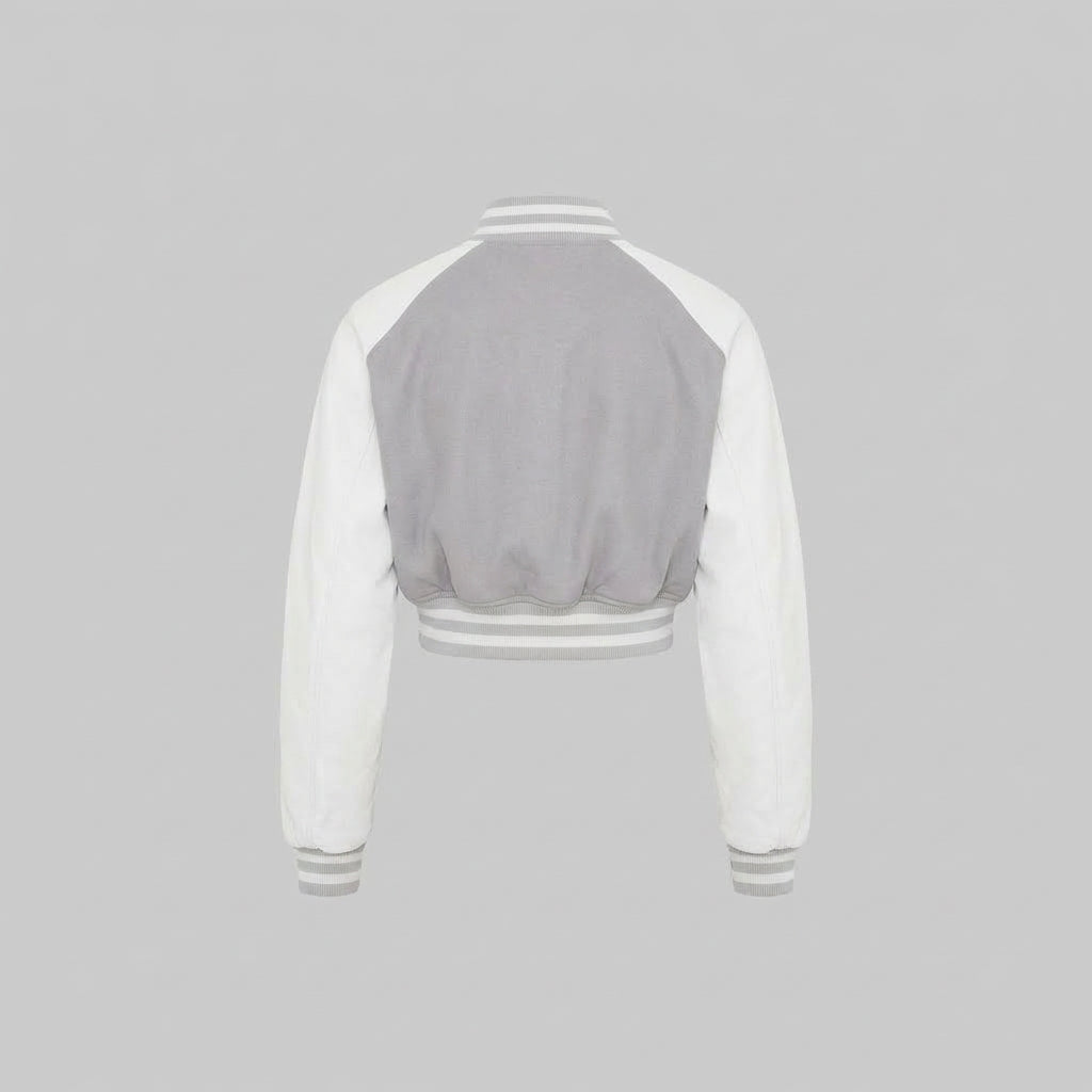 Grey & White Women’s Varsity Jacket – Chic Streetwear Edition