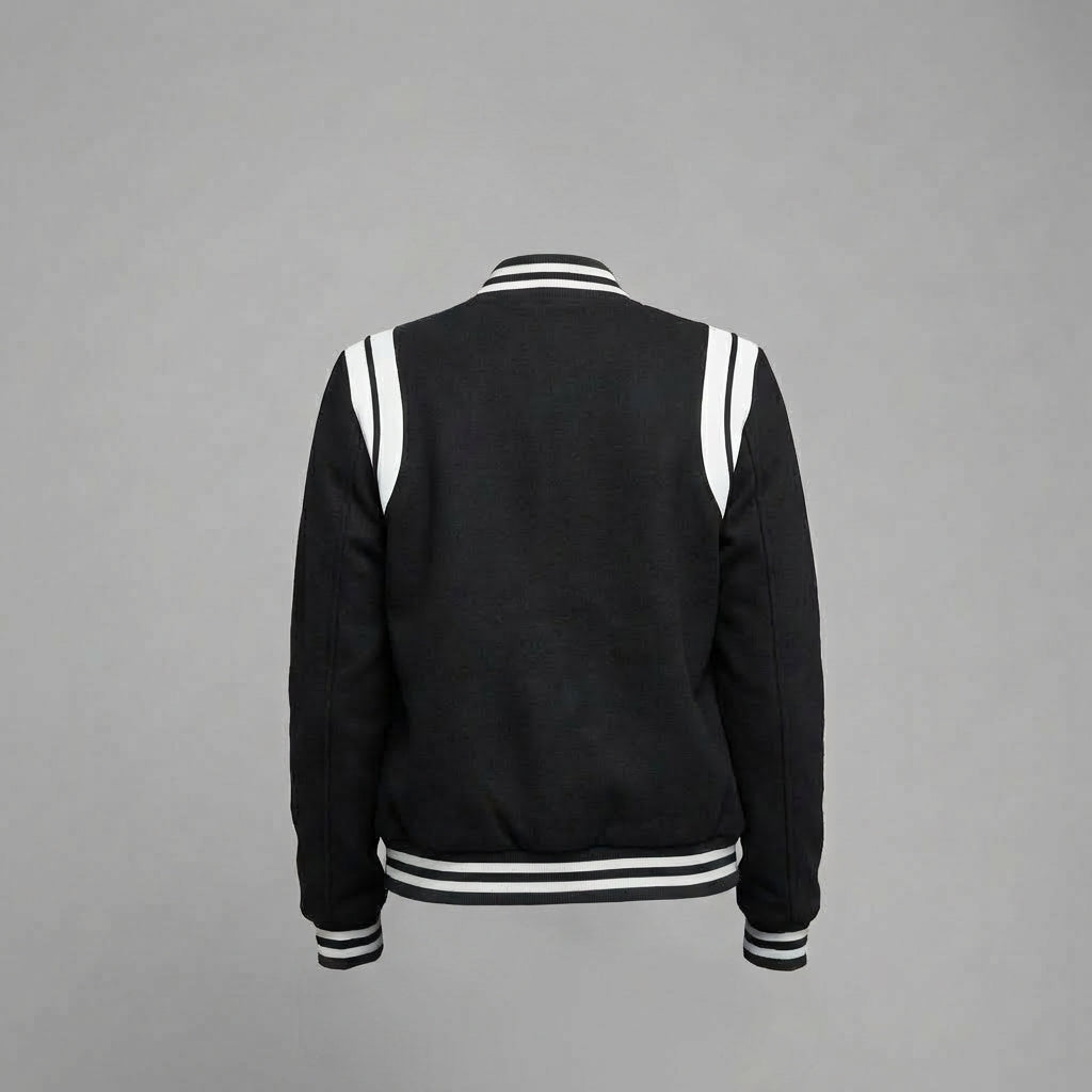Midnight Black Varsity Jacket with White Lining – Women