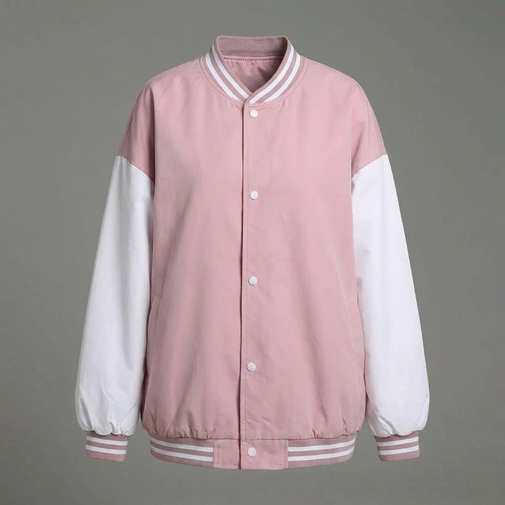 Blush Pink & White Classic Varsity Jacket