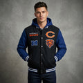 Men’s Navy & Black Hooded Varsity Jacket – Fleece Letterman Bomber