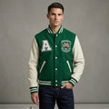 Men’s Green Varsity Jacket – Classic Logo & Athletic Patch Bomber