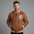 Men’s Slim Fit Brown Varsity Jacket – Patchwork Retro Letterman Style