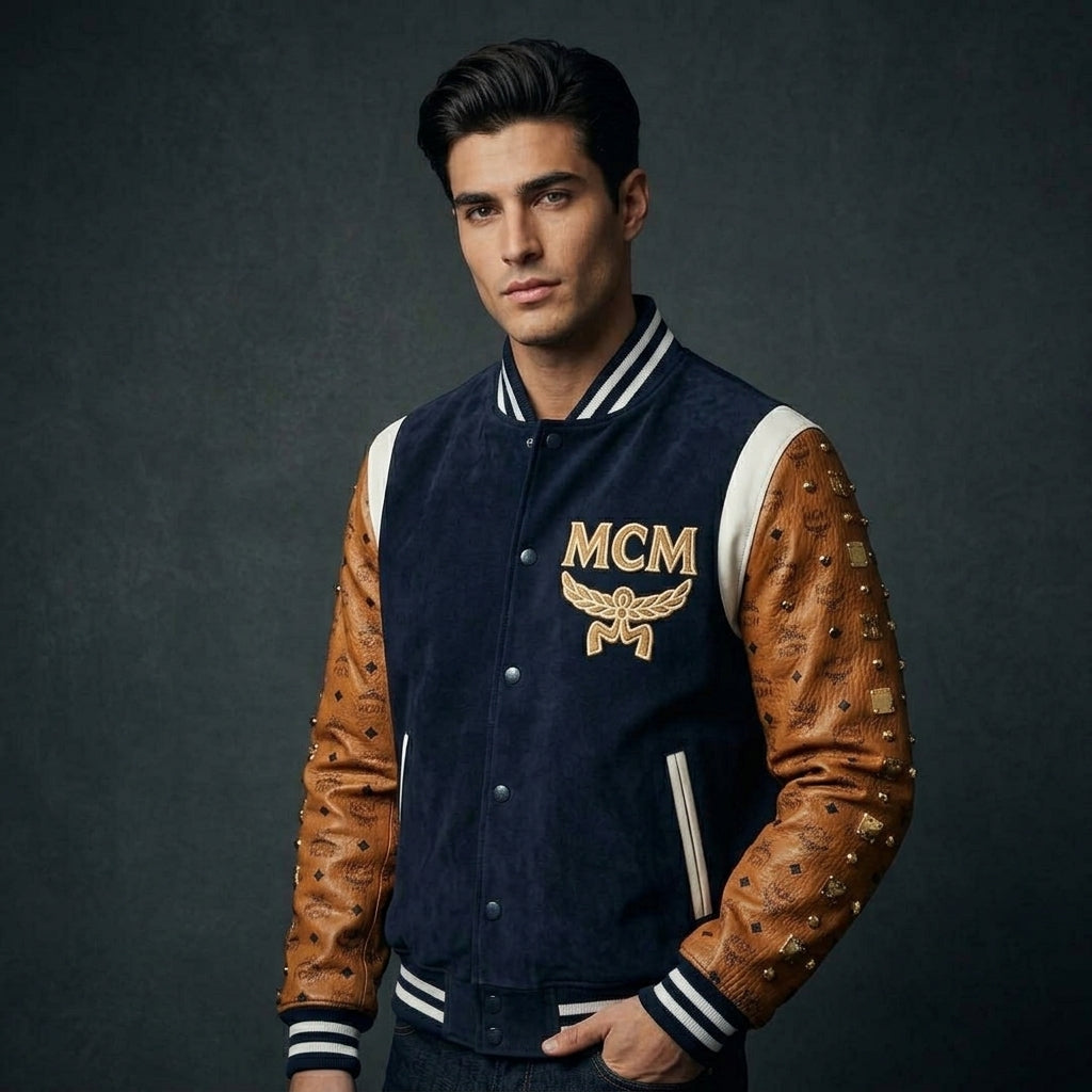 Men’s Cognac Monogram Varsity Bomber Jacket – Streetwear College