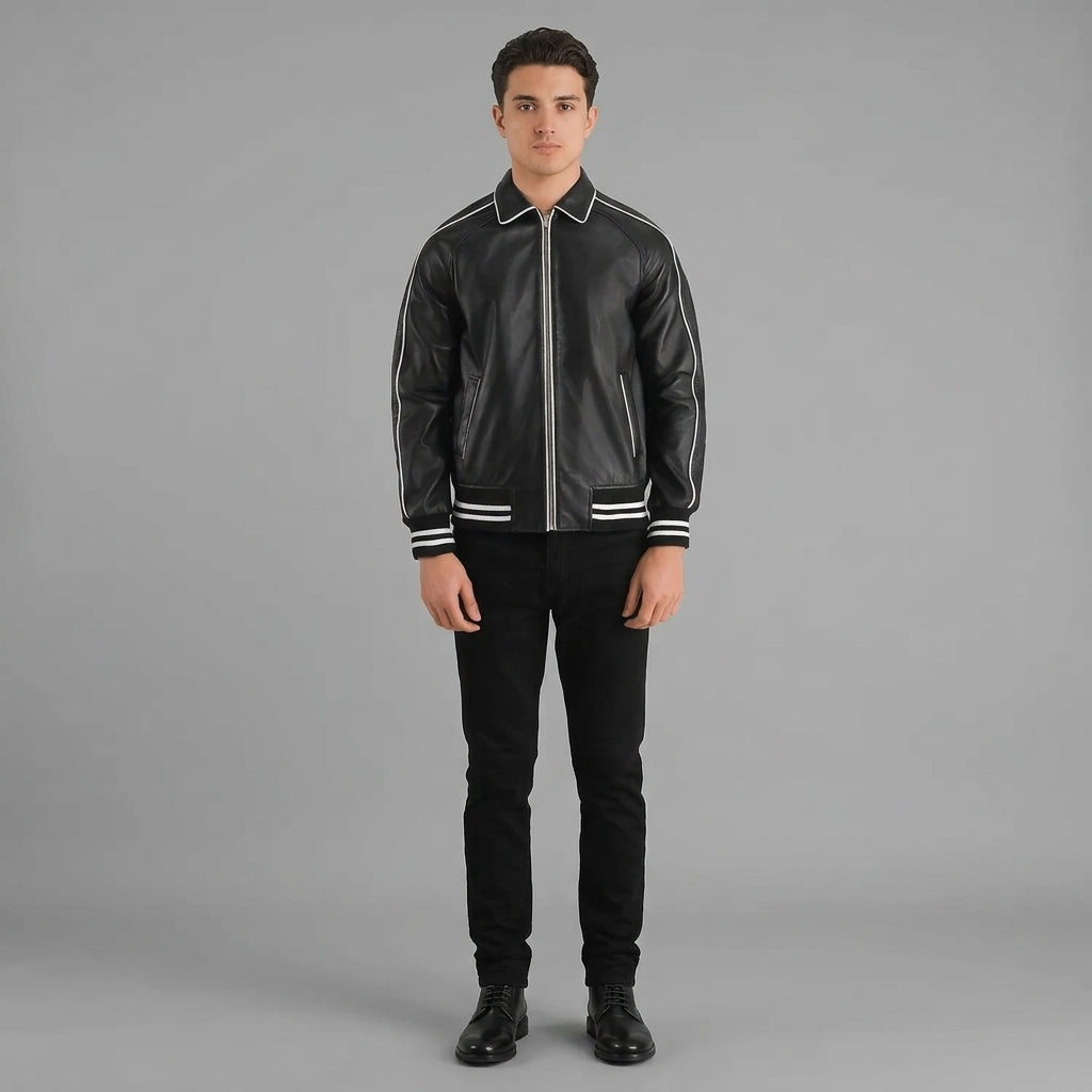 Men’s Cooper Black Leather Letterman Jacket – Premium Varsity Style