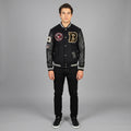 Men’s Black Striped Varsity Jacket – Classic Hybrid Bomber
