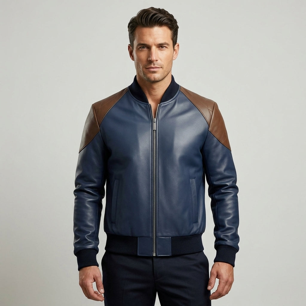 Men’s Blue Varsity Jacket – Genuine Leather College Bomber