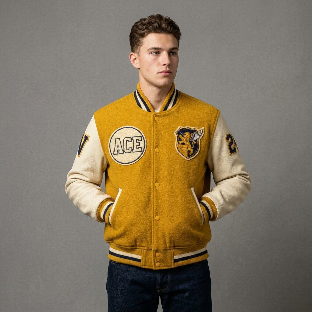 Men’s Custom Yellow Varsity Jacket – Personalized College Letterman
