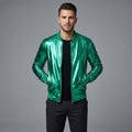 Men’s Green Metallic Varsity Jacket – 70’s Disco Bomber Party Jacket