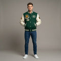 Men’s Green Wool Blend Varsity Jacket – Classic Letterman Bomber