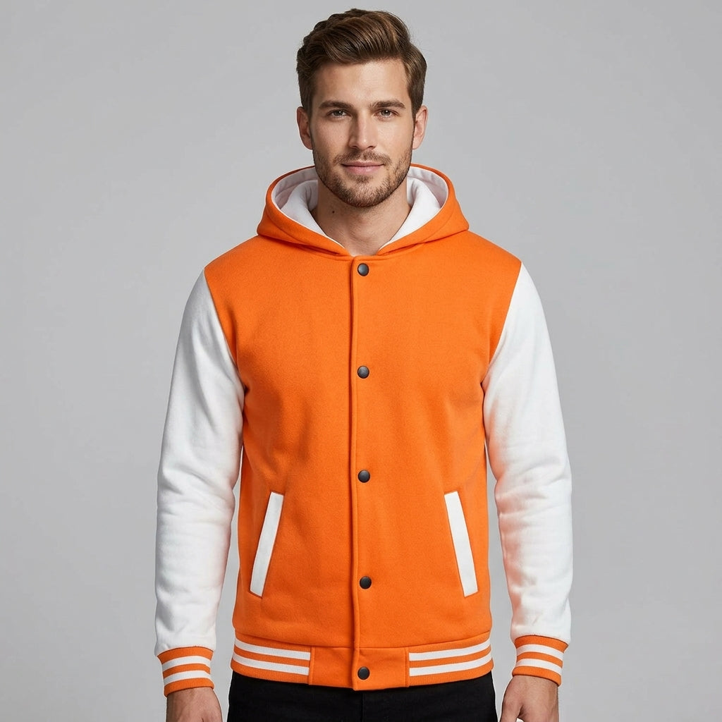Men’s Hooded Varsity Jacket – Casual Sports Letterman Bomber