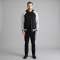 Men’s Black & Grey Hooded Varsity Jacket – Classic Letterman Bomber
