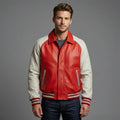 Luxury Red & Cream Lambskin Leather Varsity Jacket – College Letterman