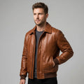 Men’s Brown Leather Bomber Jacket – Genuine Zip-Up Leather Jacket